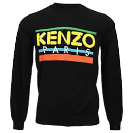 Schwarzer Baumwollpullover mit Rundhalsausschnitt und langen Ärmeln mit Kenzo-Logo