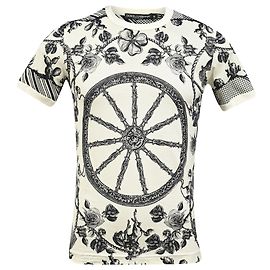 Camiseta de algodão branco com estampa de rosa Monochrome Pique da Dolce & Gabbana
