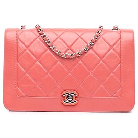 Chanel Rosa Pelle di Vitello Stropicciata Bi Trapuntata Vintage Full Flap