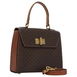 Céline CELINE Macadam Canvas Handtasche aus PVC-Leder 2-Wege Braun Auth 111670