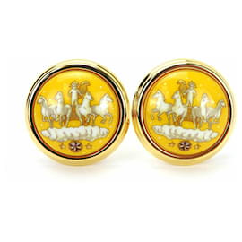 Hermes Gold and Yellow Cloisonné Clip Earrings - Hermès
