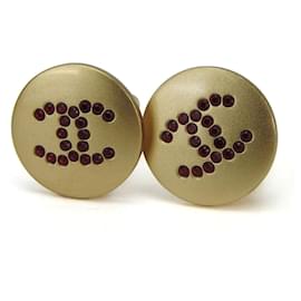 Orecchini a clip placcati in oro Chanel con strass rossi
