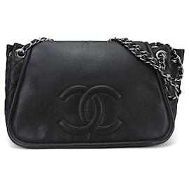 Borsa a spalla in pelle caviar nera Chanel