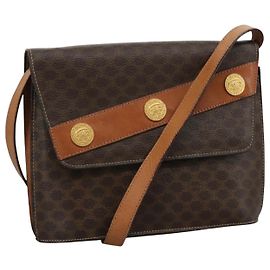 Céline Borsa a spalla in tela Macadam CELINE in pelle PVC dorata marrone Auth 111547