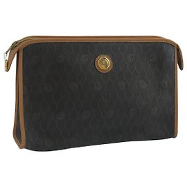 Clutch in tela a nido d'ape Christian Dior in pelle PVC nera e oro Auth 111627