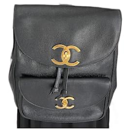 Chanel Rucksack aus schwarzem Kaviarleder mit Goldbeschlag