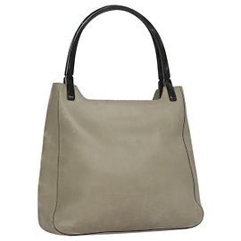 Borsa a spalla PRADA in pelle plastica grigia marrone scuro Auth bs21988
