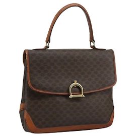 Céline Borsa a mano in tela Macadam CELINE in pelle PVC marrone Auth yk17101