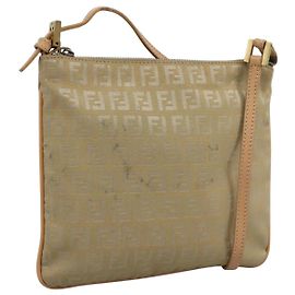 Borsa a spalla in tela Zucchino FENDI beige e oro Auth bs21960