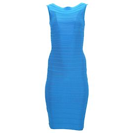 Vestido midi de escote ancho de bandage Herve Leger en rayón azul