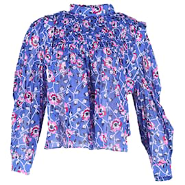Blusa floreale Isabel Marant Étoile Vega in cotone plissettato blu elettrico