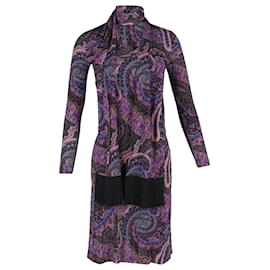 Vestido estampado Paisley de Etro con bufanda en poliéster púrpura