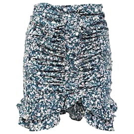 Gonna mini floreale arricciata Isabel Marant in poliestere blu
