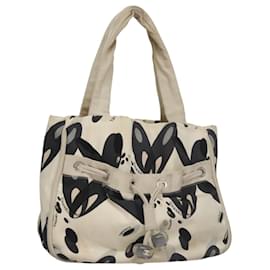 CHANEL Sac Tote Toile Blanc Noir Argent CC Auth bs22011