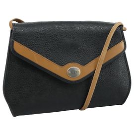 Bolsa de ombro Christian Dior em couro preto marrom dourado Auth bs22002
