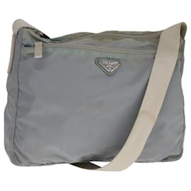 Borsa a spalla PRADA in nylon blu chiaro grigio argento autentica bs21902