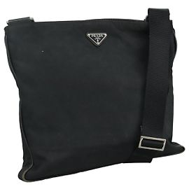 Borsa a spalla PRADA in nylon nero argento autentica mr935
