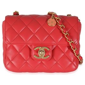 Borsa mini flap Coco Pins in pelle di agnello trapuntata rossa di Chanel