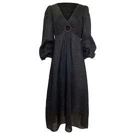 Zimmermann Wayfarer Cutout Midi Dress In Black Linen