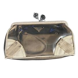 Clutch Prada trasparente in nylon con tasca interna in tela con zip
