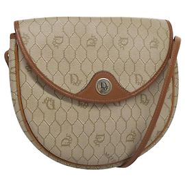 Christian Dior Honeycomb Canvas Shoulder Bag PVC Beige Gold Auth bs22027