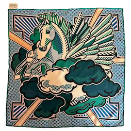CARRÉ HERMES PEGASE POP 45 IN SETA VERDE E BLU, DISEGNO DI DIMITRI RYBALTCHENKO - Hermès