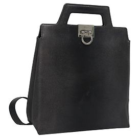 Borsa a mano in pelle Gancini di Salvatore Ferragamo 2 vie nera argento autentica hk2026