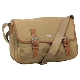 PRADA Borsa a Spalla Nylon Beige Marrone Argento Auth 112279