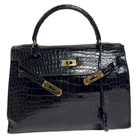 Hermès Kelly 32 Coccodrillo Porosus Nero