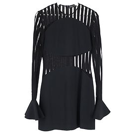 Vestido mini de cady de manga larga macramé David Koma en acetato negro