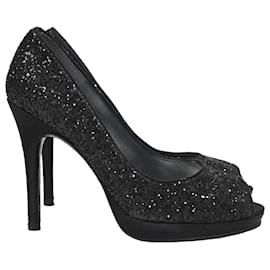 Décolleté Peep-Toe Stuart Weitzman in glitter nero