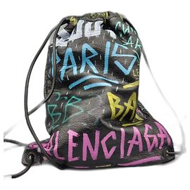 Balenciaga Bazar Graffiti Drawstring Backpack