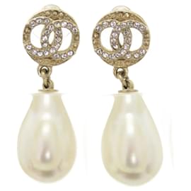 Orecchini in plastica perla finta e pietra dorata Chanel Coco Mark