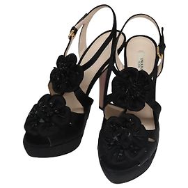 PRADA Tacones altos Satén 37 1/2 Negro Auth ac3535