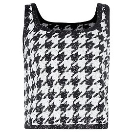 Top sin mangas de algodón negro y blanco con estampado de pata de gallo y lentejuelas de Lauren Ralph Lauren