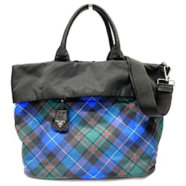 Borsa a mano Prada BR4521 Nero Blu Nylon Pelle