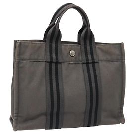 Hermès HERMES Fourre Tout PM Borsa a Mano in Tela Grigia Auth ti2740