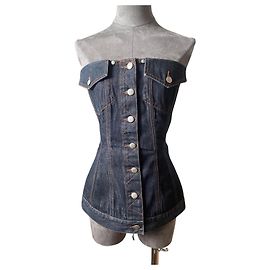 Jean Paul Gaultier Navy Blue Cotton Bustier Corset Top