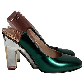 Décolleté con tacco trasparente metallico Dries Van Noten in pelle verde