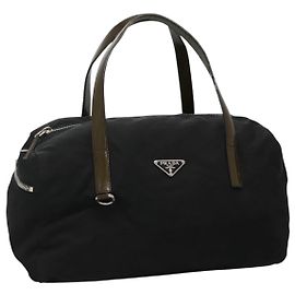 PRADA Handtasche aus Nylon mit schwarzem, khakifarbenem und silbernem Emaille authentisch hk2037