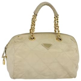 PRADA Borsa a mano con catena in nylon beige oro Auth mr979