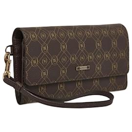 Cartera Vakko Monograma de Cuero Marrón Beige - Autre Marque
