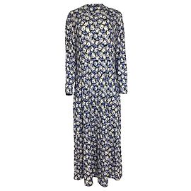 Autre Marque Rixo Elise Vestido Midi de Jersey Elástico con Estampado Floral en Viscosa Azul