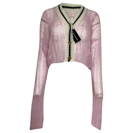 Cardigan aus rosa Mohair mit kontrastierenden Besätzen von Palm Angel - Palm Angels