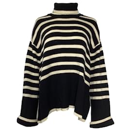 Totême Signature Streifen Rollkragenpullover aus schwarzer Wolle