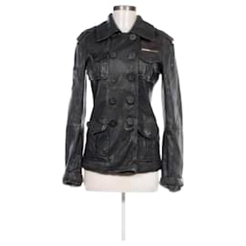 Retro-Lederjacke in Schwarz mit doppelter Knopfleiste und hochwertiger Stoffqualität, Größe S - Superdry