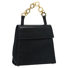 Borsa a Spalla Gancini in Pelle Nera Salvatore Ferragamo Auth 110169