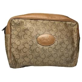 Céline Celine Triomphe Vintage Brown Leather Clutch Bag