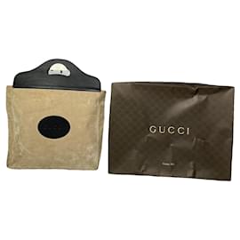 Borsa a mano in pelle verniciata marrone Gucci Bamboo Daily