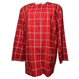 Dior Red and White Checkered Wool Coat
